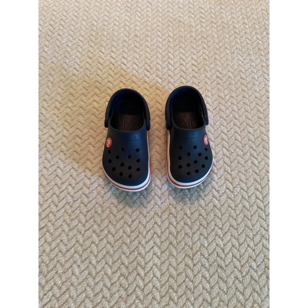 Crocs Kids Navy Blue Crocband Clog Shoes Size C8 Sporty Stripe Sandals